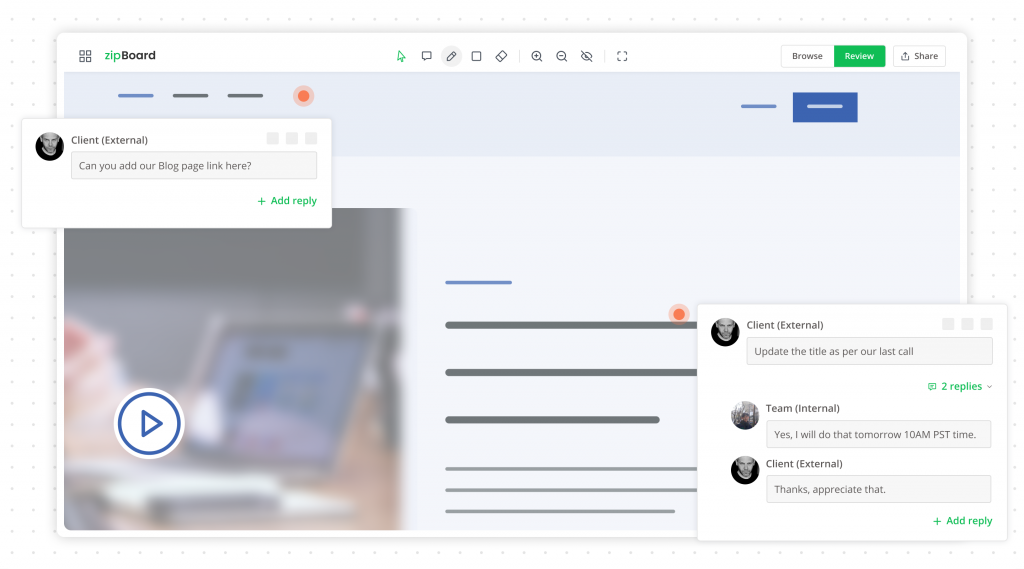 Visual Feedback and stakeholder Collaboration for agile content review process for asynchronous teams in zipBoard