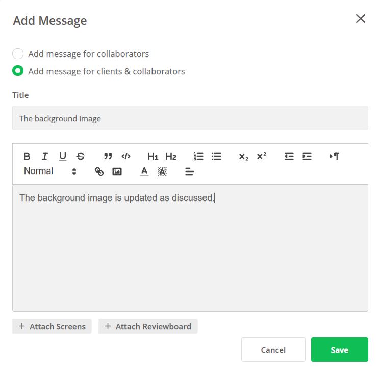 sending messages in zipboard to clients, collaborators and team members