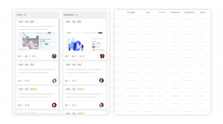 Shows the Kanban and spreadsheet view