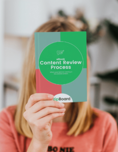 content review process eBook mockup lady holding