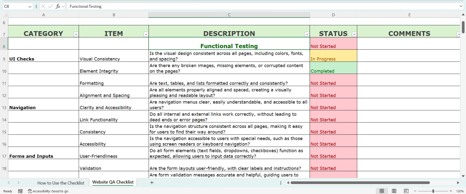 website QA checklist