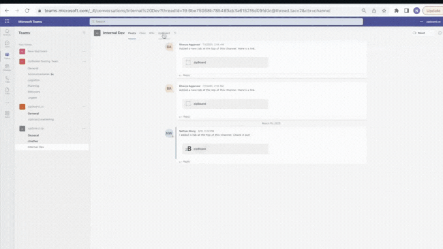 A GIF showing how zipBoard's Microsoft Teams integration enables MS Teams users to use zipBoard directly from a frame in Teams without switching apps. Access all zipBoard's annotation and task management tools, right from MS Teams.