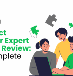 An illustrative graphic featuring the zipBoard logo alongside the bold text: "Subject Matter Expert (SME) Review: A Complete Guide." On the right, three professionals are depicted working collaboratively around a laptop, with floating jigsaw puzzle pieces symbolizing problem-solving and fitting project components together.