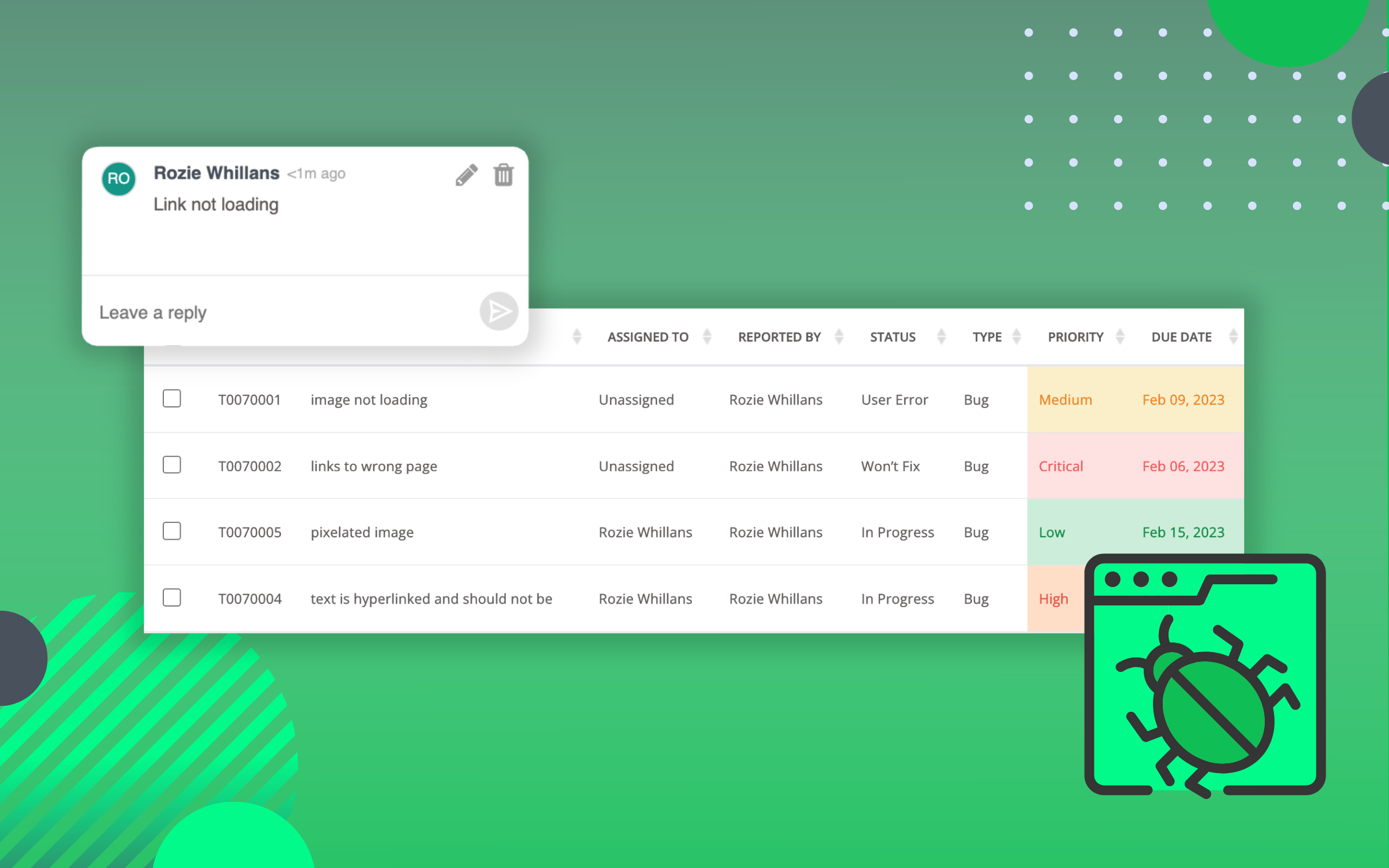 bug tracking in zipBoard