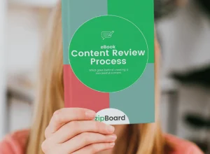 content review process eBook mockup lady holding